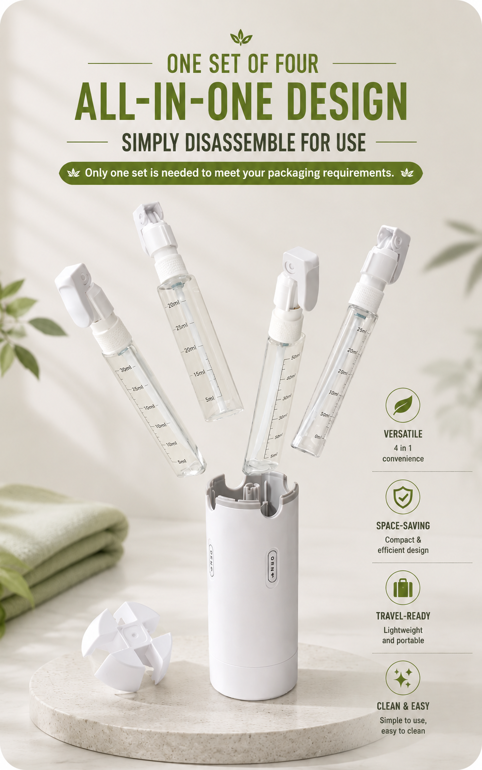 Portable 4-in-1 Travel Toiletry Bottle