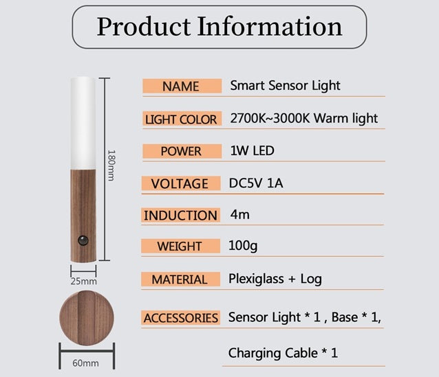 Smart bevægelsessensor LED-lys – Magnetisk genopladelig natlampe