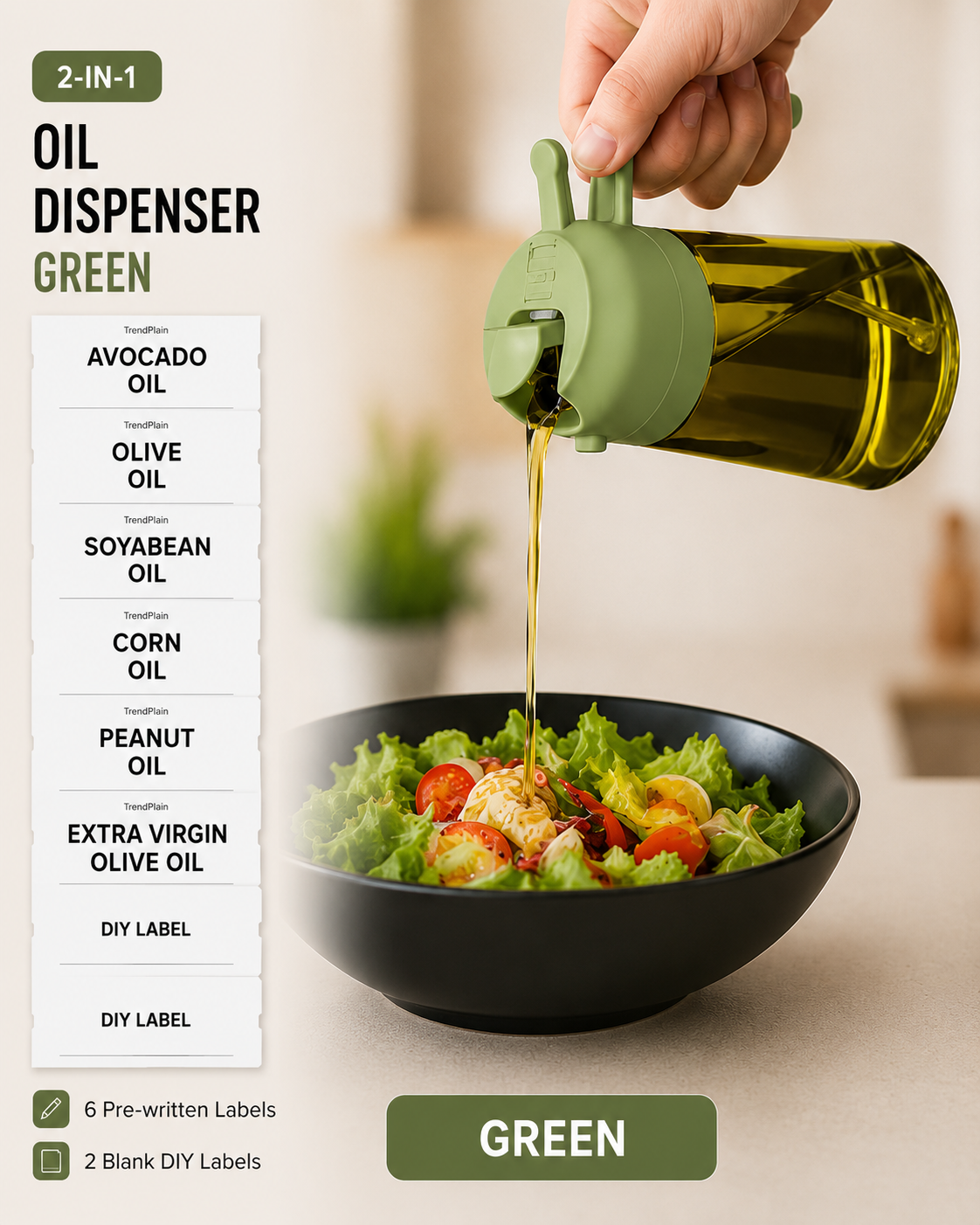 2-in-1 Oil Sprayer & Dispenser – 470ml Glass Bottle