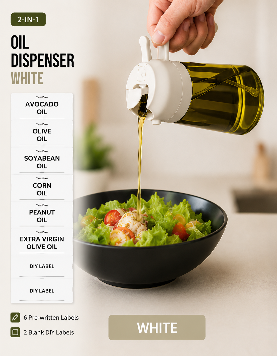 2-in-1 Oil Sprayer & Dispenser – 470ml Glass Bottle