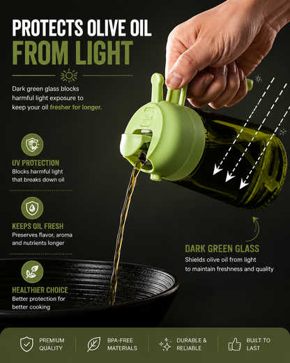 2-in-1 Oil Sprayer & Dispenser – 470ml Glass Bottle